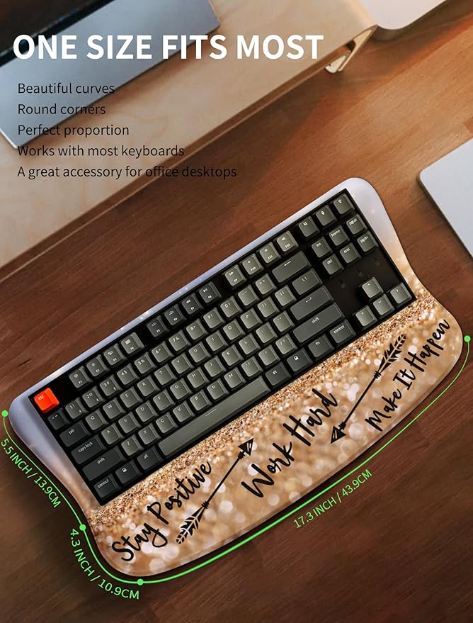 Ergonomic Wave Wrist Rest with Keyboard Stand Cushioned Palm Rest Comfortable Integrated Memory Foam for Natural Typing and Relieve Wrist Pain Stay Positive