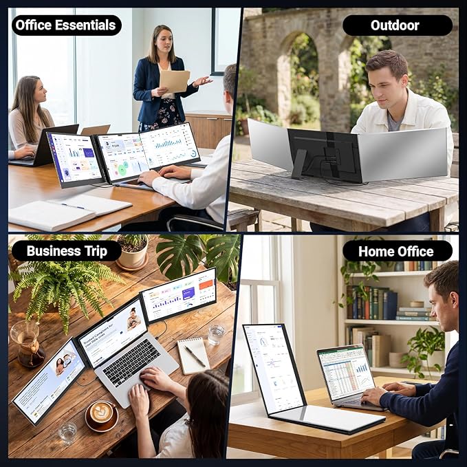 15.6 Laptop Screen Extender 1080P FHD Triple Portable Monitor for Laptops Ultra-Slim Travel Dual Monitor Fit for 13-17.3 Laptops USB-C Plug&ampPlay Extended Screen Compatible with Win/Mac/Androi