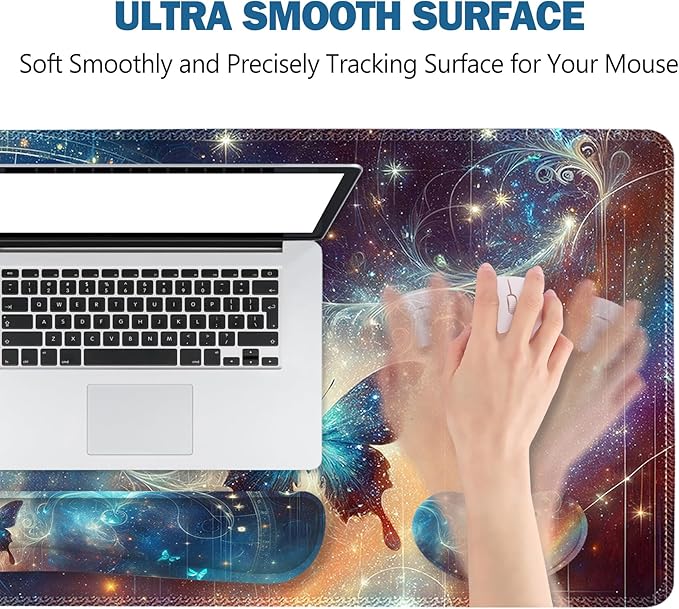 ToLuLu Large Mouse Pad Desk Pad Set Wrist Rest Support Desk Mat for Keyboard and Mouse 4PCS 35.4”x15.7 XXL Giant Mouse Pad Non-Slip Base Stitched Edges Mousepad Home Office Glittering Butterfly