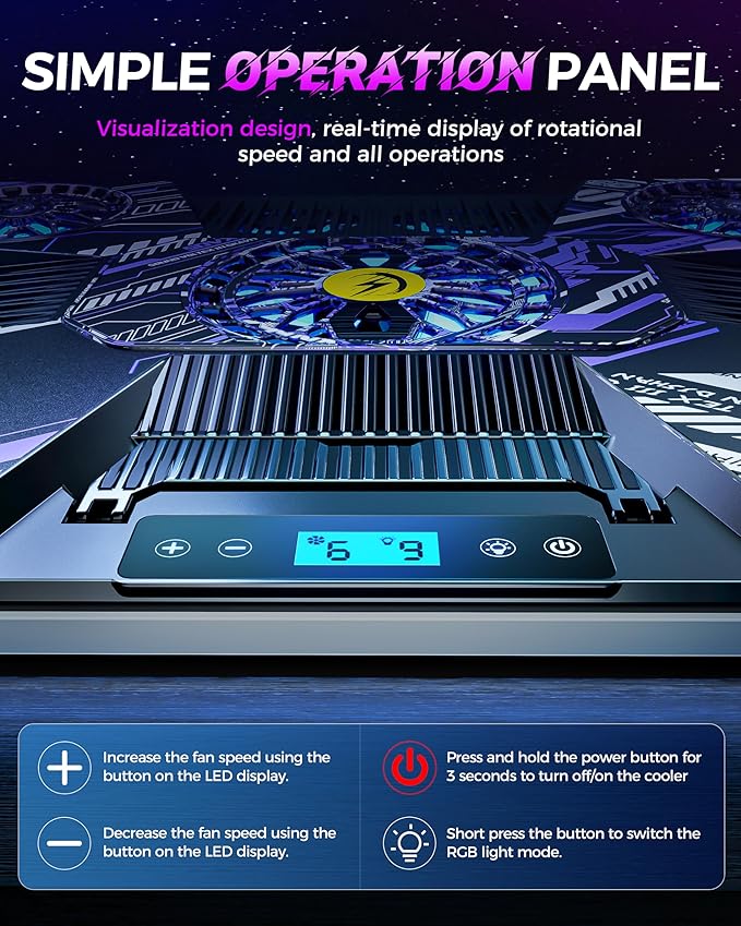 ChillCore Laptop Cooling Pad RGB Laptop Fan Cooling Pad 9 Fans for 15.6-19.3 Inch Laptops Gaming Laptop Cooler with 8 Height Stands 2 USB Ports - A21 Pattern