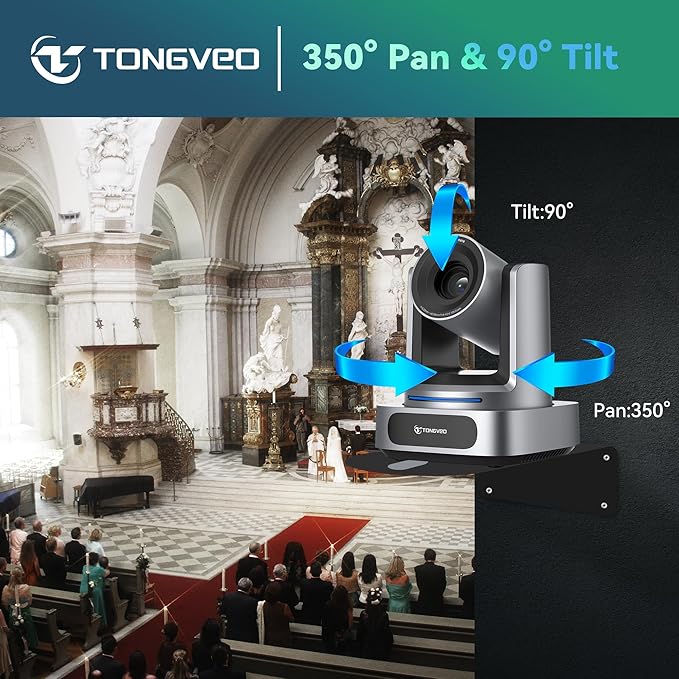 TONGVEO AI 4K PTZ Camera with Auto Tracking 10X Optical Zoom Video Conferencing Camera HDMI &amp USB 3.0 Plug and Play Webcam for Zoom Teams Church Worship Live Streaming Education