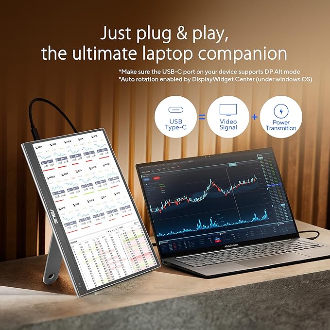 ASUS ZenScreen 16” OLED USB-C portable monitor (MQ16AHE) – Full HD 100% DCI-P3 1ms HDR-10 Mini HDMI Eye Care Proximity Sensor 360° kickstand Compatible with Laptops Smartphones 3 yr warranty