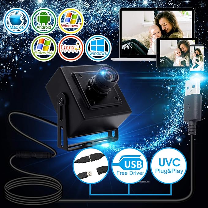 13 Megapixel USB Camera No Distortion Fixed Focus Webcam with Aluminum Case HD Webcamera MJPEG 15fps 3840x2880 Sony IMX214 Sensor USB with Camera for Computer PC Laptop DesktopSupport Most OS