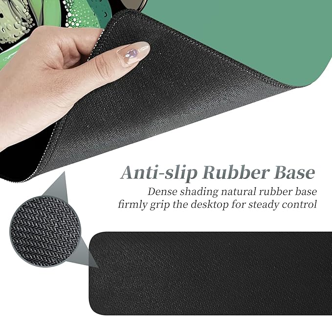 3Pcs Mouse Pad Set Green Frog Large Gaming Mouse Pad with Stitched Edge Ergonomic Memory Foam Keyboard Wrist Support and Mouse Wrist Rest Cushion Pain Relief Non-Slip Desk Pad Combo