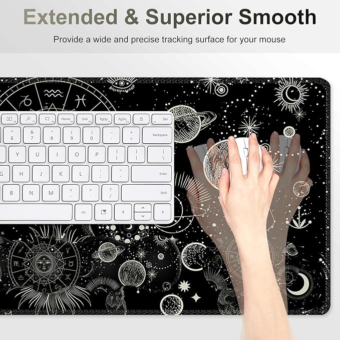 Gaming Mouse Pad Keyboard Wrist Support 4 in1 Mousepad Set with Wrist Keyboard Rest Computer Desk Mat Non-Slip Desk Pad Protector with Memory Foam Easy Typing Pain Relief I Moon Sun Cosmic