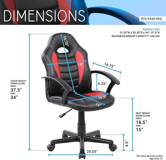 Kid's Gaming and Student Racer Chair with Wheels Lumbar Support High Back Adjustable Rolling Swivel Desk Chair (red)