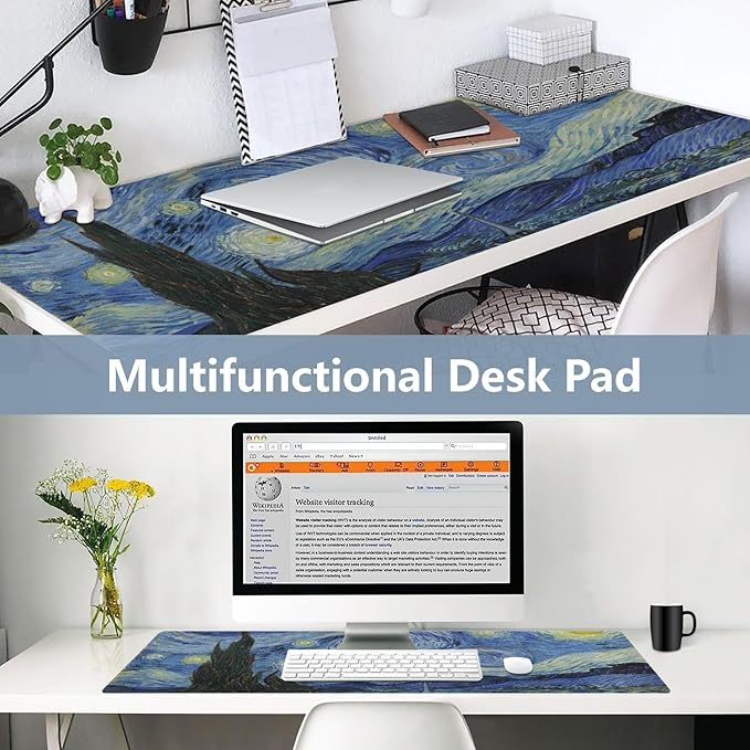 Mouse Pad Desk Mat Leather Desk Pad Large Gaming Desk Cover Protector Mat for Keyboard Computer Laptop Office Waterproof 47.2 x 23.6 Inch Van Gogh Starry Night