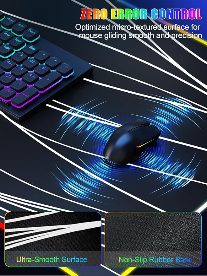 Mouse Pad with Foldable Phone Holder &amp Wireless Charger XXL RGB Gaming Mousepad 31.5x15.8 Large Desk Mat for Keyboard Black Desk Pad with Dual Qi Charging Station | 11 Colors 5 Modes | Waterpr