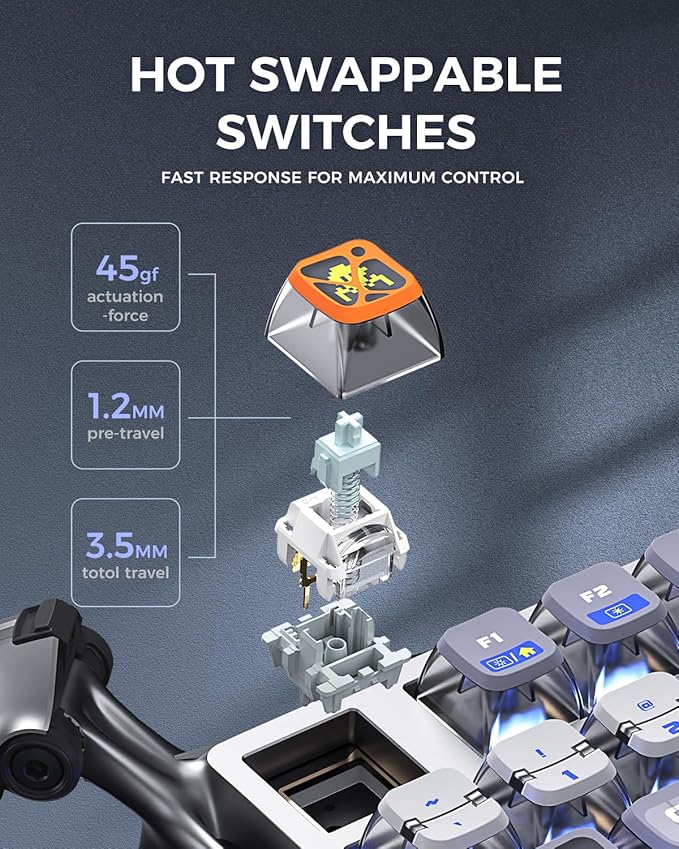 GravaStar Mercury K1 Pro Wireless Mechanical Gaming Keyboard 75% Layout RGB Custom Keyboard Hot-Swappable Linear Switches – Aluminum Alloy Interstellar Silver Brushed Metal Look