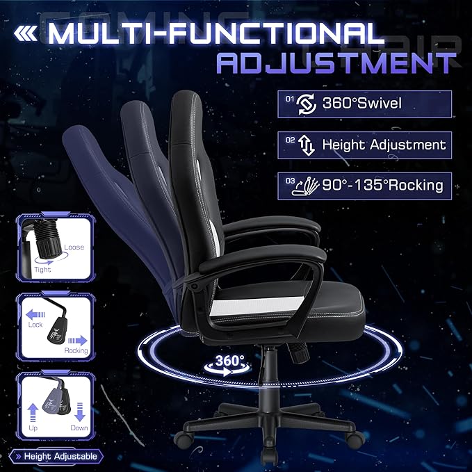 Office Gaming Chair Leather Computer Chairs High Back Ergonomic Adjustable Racing Game Desk Chair Executive Conference Chair (White)