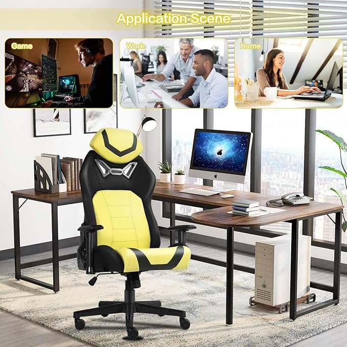 Modern-Depo Ergonomic Gaming Chairs for Adults with High-Density Memory Foam | Swivel Comfortable Office Chair Big and Tall Video Game Chair High Back Computer Chair for Home Office Yellow Black