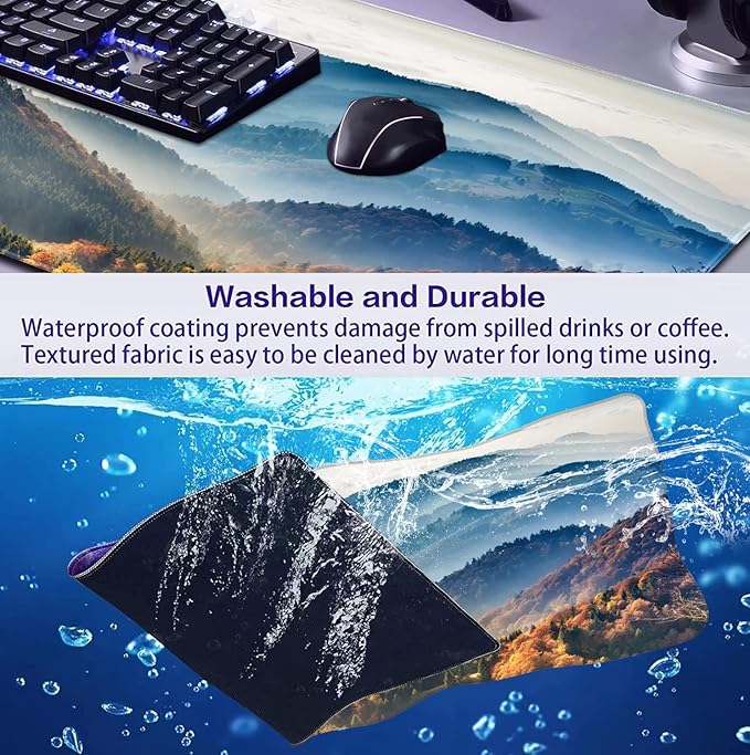 Large Extended Gaming Mouse Pad with Stitched Edges Non-Slip Waterproof Rubber Base Mouse Pad for Office Computer Keyboard Laptop and Home Desk Pad 35.4 x 15.7 x 0.12 Inch (Mountain Landscape)
