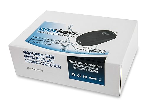 WetKeys Waterproof Professional-Grade Mouse w/Touchpad-Scroll (USB) (Black) |OMWK0C03-BK