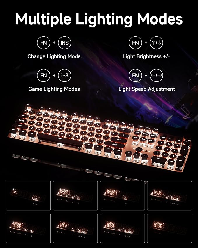 EWEADN Typewriter Style Mechanical Keyboard Wired Typewriter Keyboard104 Keys Retro Typewriter Keyboards Media Control Knob Wired Computer Keyboard Pink Switch for Windows/Mac/PC-Pink