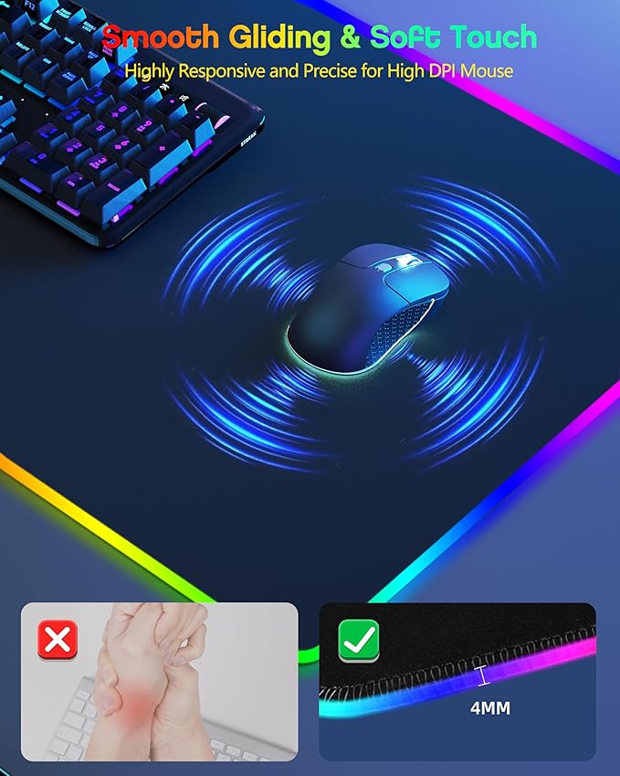 3-in-1 RGB Gaming Mouse Pad with Magnetic Wireless Charging 31.5x15.8 Large 24 Light Effects Non-Slip Base Waterproof Ultra-Smooth Surface with Adapter