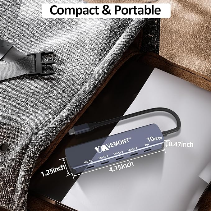 VEMONT 10Gbps USB C Hub - 4 USB-C Data Ports and 100W PD Charging for MacBook iPhone iPad XPS Surface Pro and More
