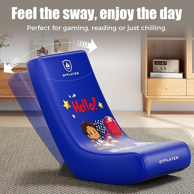 GTPLAYER Gaming Floor Rocking Chair – Rocker Floor Game Chair with Angle Limiter Stylish Patterned Design Comfortable Video Game Seat Blue Flag Pattern