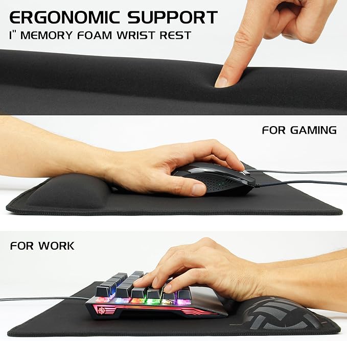ENHANCE XXL Large Mouse Pad for Desk with 2XL Ergonomic Memory Foam Wrist Rest Support (31.5 x 13.78 x 1 inches) - Desk Pad with Anti-Fray Stitching &amp Soft Cushion Mat Surface Designed in The U.S