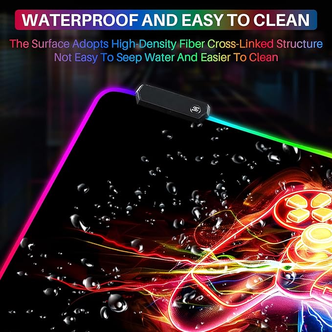 XL Led Gaming Mouse Pad with 14 Light Modes - Light Up Gamer Mouse Pad31.5 x 11.8in Non-Slip Gamepad Style RGB Large Gamer MousepadBlack Long Glowing Gaming Accessories for DeskWaterproof
