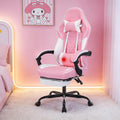 Cute Gaming Chair with Cat Paw Lumbar Cushion and Cat Ears Kawaii Pink Computer Chair with Footrest Ergonomic PC Video Anime Gaming Chairs Recliner for Kids Girls Teens (Pink+White)
