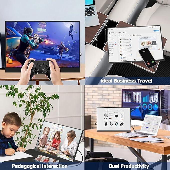 QQU 14 Portable Monitor Touchscreen 1920 * 1200P IPS/HDR Laptop Screen Extender Ultra-Slim Travel Monitor with Kickstand &amp Speakers HDMI USB C External Monitors for Laptop PC Phone Computer PS