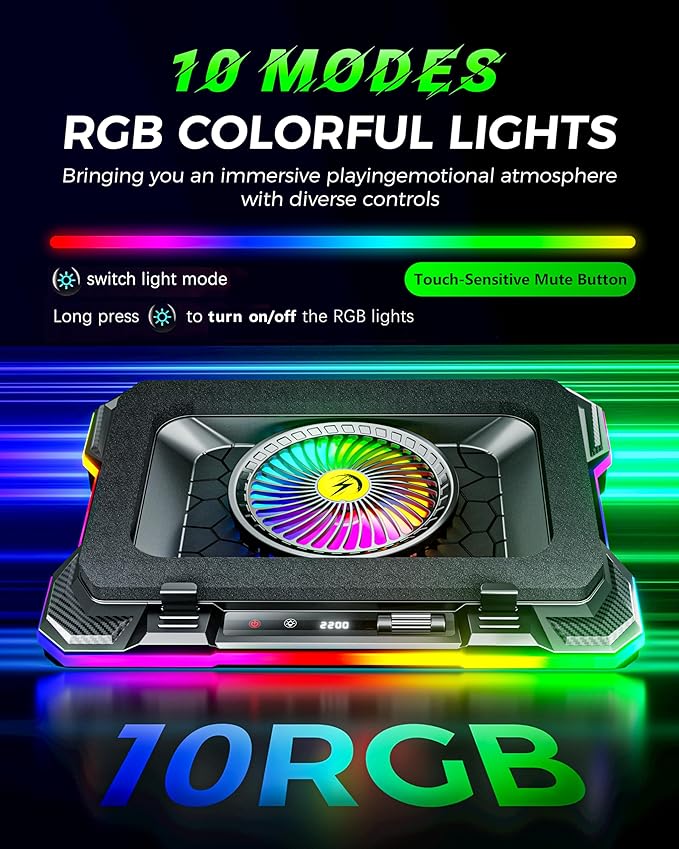 ChillCore RGB Gaming Laptop Cooling Pad with 5.5 Turbo Fan Rapid Cooling for 15.6-19.3 Laptops Variable Speed Control 7 Adjustable Heights - K1 5V RGB
