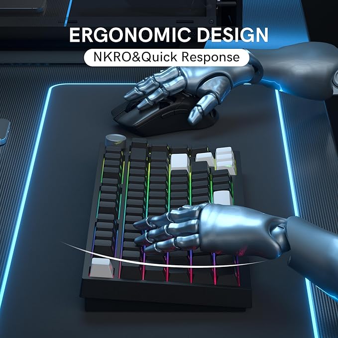 Keymatic Wireless Mechanical Keyboard75% Hot Swappable Custom Keyboard with KnobRGB BacklitSide Printed PBT Keycaps2.4GHz/USB-C/BT5.0 Mechanical Gaming Keyboards