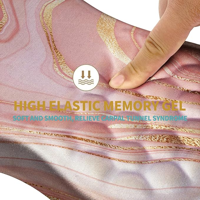 Hokafenle Ergonomic Mouse Pad Wrist Support with Massage Design Wrist Rest Pain Relief Mousepad with Memory Foam&ampNon-Slip PU Base Mouse Pads for Wireless Mouse &amp Desk (12x8 inchPink Gold Ma