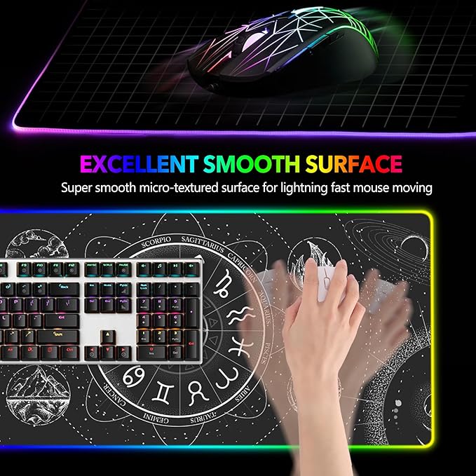 AIMSA RGB LED Gaming Mouse Pad 14 Modes Glow Pad Extra Large Gaming Mousepad 35.4 x 15.8 inch Extended Big Waterproof Keyboard Mouse Pad Mat Black Cosmic Constellation Magic