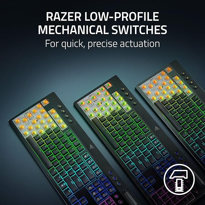 Razer BlackWidow V4 Low Profile HyperSpeed Wireless Gaming Keyboard: Green Mechanical Switches - 2.4GHz Wireless &amp Bluetooth - Multi-Function Roller - 11 Control Buttons - Long Battery Life