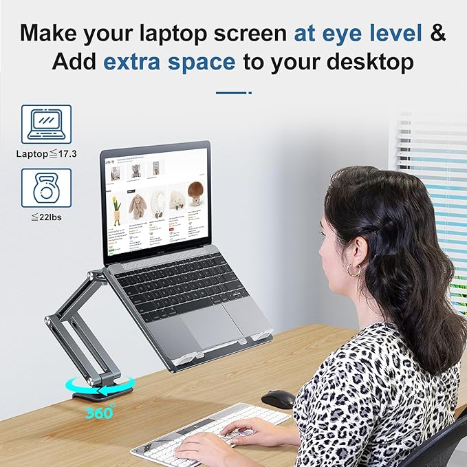 Laptop Mount for Desk Tablet Arm Mount with 360° Rotating Aluminum Laptop Tray Adjustable Foldable Computer Stand/Holder Fit for 11-15 Inch Laptops (Grayish Green)