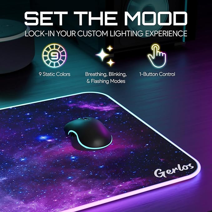 Gerlos RGB Large Gaming Mouse Pad Extended Soft LED Mouse Pad Non-Slip Rubber Base Water Resist Keyboard Pad Computer Mousepad 31.5×11.8 inches