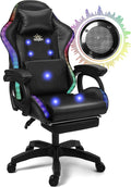 Enhance Your Gaming Experience with Our Ergonomic Reclining Gaming Chair with RGB LED Lights Massage and Dual Speakers - Perfect for Adults Teens and Kids! (All-Black)
