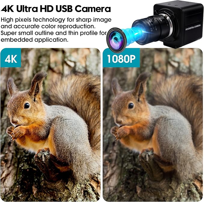 4K USB Camera 2.8-12mm Varifocal Manual Lens Webcam Ultra HD 4X Zoom with IMX317 Sensor for Windows Linux Raspberry Pi Mac OS