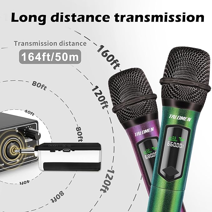 Wireless Microphone Set for Singing 2.4GHz Rechargeable Handheld Microphones System with Receiver(160 Ft) 4 Pack Cordless Dynamic Mic for Speech &amp Events Karaoke Machine Speaker PartyBox
