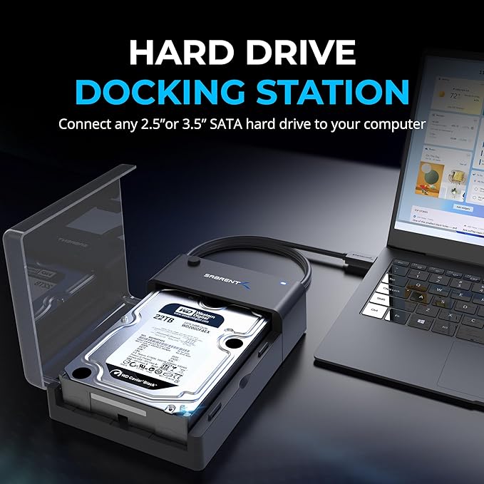 SABRENT USB 3.0 to SATA External Hard Drive Lay-Flat Docking Station for 2.5 or 3.5in HDD SSD [Support UASP] (EC-DFLT)