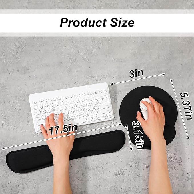 8 Pcs Ergonomic Mouse Pad and Keyboard Wrist Rest Set Memory Foam Support for Comfortable Typing Black Computer Gaming Office Home Accessories