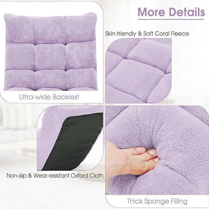 GORELAX Memory Foam Floor Chair 14-Poistion Adjustable Reading Gaming Chair Recliner Folding Cushioned Meditation Chair with Back Support Padded Lazy Sofa for Adults Kids (Light Purple)