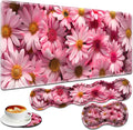 Large Gaming Mouse Pad + Keyboard Wrist Rest + Wrist Support + Coaster Set Memory Foam Ergonomic for Easy Typing XXL Extended Gaming Mouse Pad Table Pad - Pink Daisy