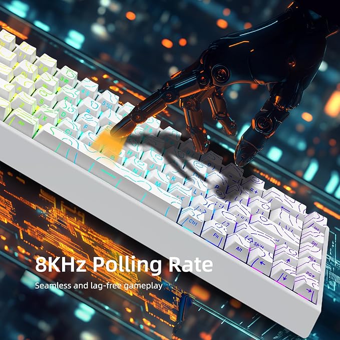 Mer68 Wired 68 Keys Magnetic Switch Mechanical Keyboard 8KHZ Polling Rate/Latency As 0.125MS/256KHZ Single Key Scan Rate/ARGB/ Hot Swappable Gaming Keyboard(White)