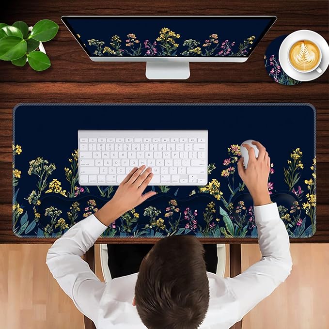 Keyboard Wrist Rest and Mouse Pad with Wrist Support Set Ergonomic CoasterMemory FoamEasy Typing Pain ReliefLarge XL Desk Mat 31.5x 11.8Garden Flowers