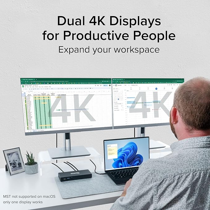 Plugable USB-C Docking Station Dual 4K 60Hz HDMI 65W Charging Gigabit Ethernet 1x USB-C 5Gbps 3X USB-A Audio Windows/ChromeOS USB-C/USB4/Thunderbolt Driverless (UD-MSTH2)