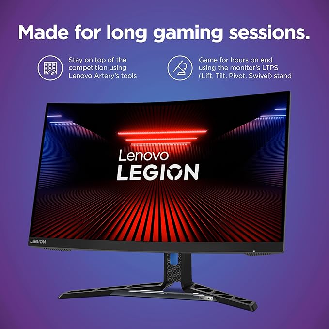 Lenovo Legion R27fc-30 Gaming Monitor 27 FHD Curved 280Hz 0.5ms MPRT AMD FreeSync VESA Adaptive Sync Lift/Tilt/Pivot/Swivel Stand HDMI 2.1 and DisplayPort 1.4 350 nits Raven Black