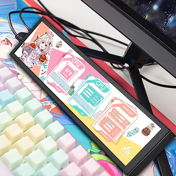8.8 Inch Computer Secondary Screen CPU Temperature Monitor with Casing FHD IPS 1920x480 LCD Display for Computer Case Temperature Windows Aida64 CPU GPU Monitor