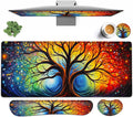 Large Mouse pad and Keyboard Support Set Ergonomic Memory Foam Keyboard Wrist Rest Extended Gaming Mouse Pad with Stitched Edges Colorful Tree of Life XXL Desk Mat (31.5 X 11.8 in)
