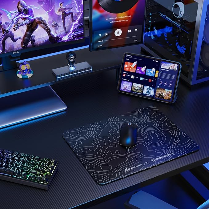 ATTACK SHARK CM05SE Glass Gaming Mouse Pad Black Topographic Hard Mousepads for Gaming Professional Large Mouse Mat 410mm*310mm*5mm Nano-Textured Glass Surface with Improved Precision and Speed