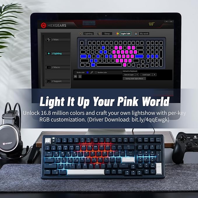 Hexgears Wireless Mechanical Keyboard with Number PadWrist RestGasket StructureTri-Mode BT5.0/USB-C/2.4GHz Hot Swappable KeyboardCreamy SoundRGB BacklitComputer Gaming Keyboards(Clicky Switch)