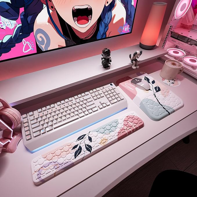 Ospelelf Mouse Pad with Wrist Rest and Keyboard Wrist Rest Ergonomic Wrist Rest for Computer Office Gaming Pink