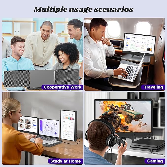 Laptop Screen Extender 14 Inch Portable Monitor FHD 1080P 360° Rotatable with Metal Stand Plug &amp Play via USB-C/HDMI for Windows/Mac/Android/PS5