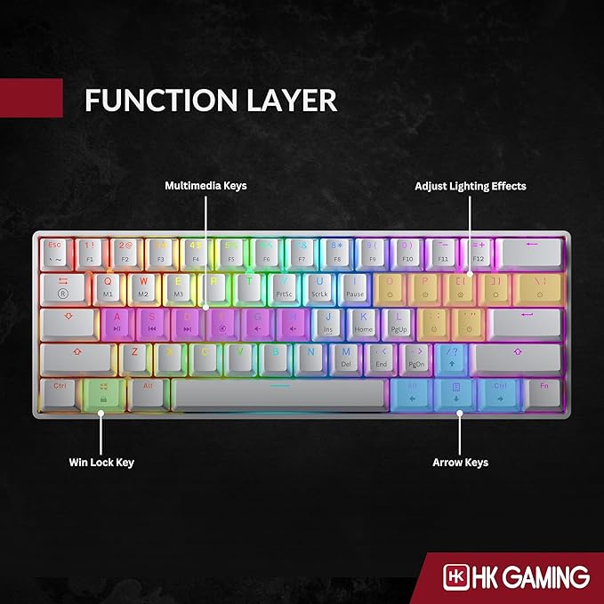 HK GAMING GK61 SE 60% | Mechanical Gaming Keyboard | 61 Keys Multi Color RGB LED Backlit for PC/Mac Gamer | US Layout (White Mechanical Black)